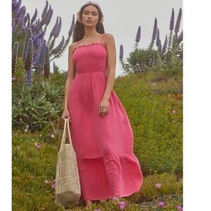 Anthropologie Marisol Smocked Gauze Pink Strapless Maxi Dress Size XXL